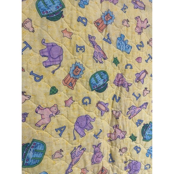 Vintage Baby Animals Yellow Baby Quilt with Satin Trim - Picture 6 of 6
